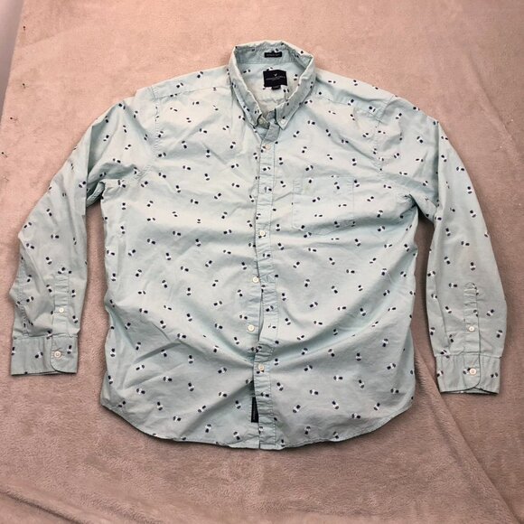 American Eagle Outfitters Mens Shirt XXL Long Sleeve Pineapple Button Up Blue - Picture 10 of 11